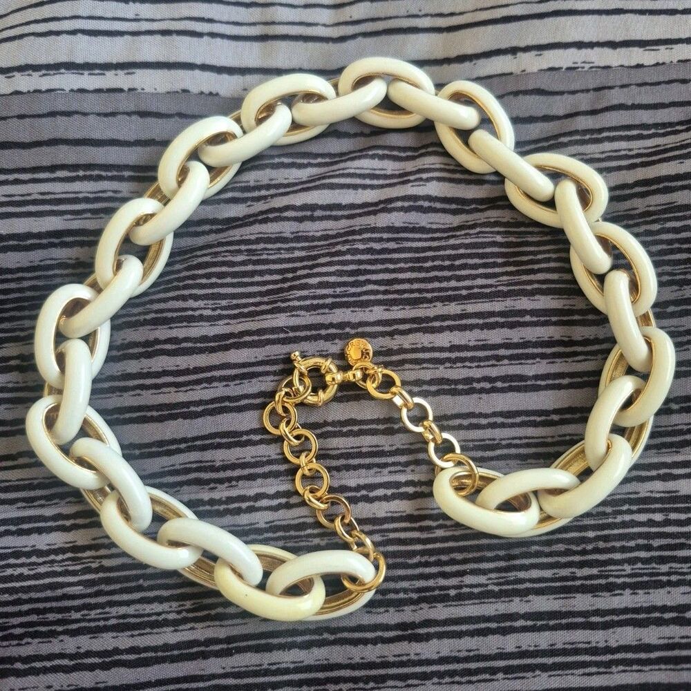 J Crew Necklace Thick Cable Chain Link White Enamel Retro Dookie Rap